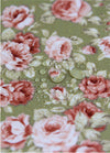 Laminated Flowers Cotton Fabric - Green - By the Yard 84379
