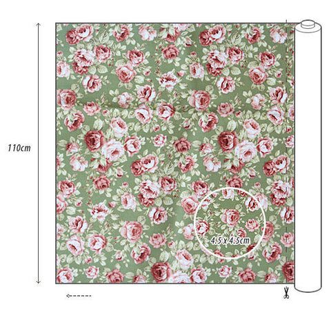 Laminated Flowers Cotton Fabric - Green - By the Yard 84379