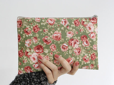 Laminated Flowers Cotton Fabric - Green - By the Yard 84379