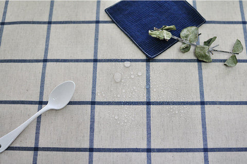 Laminated Linen Fabric - Navy Plaid - By the Yard 84764