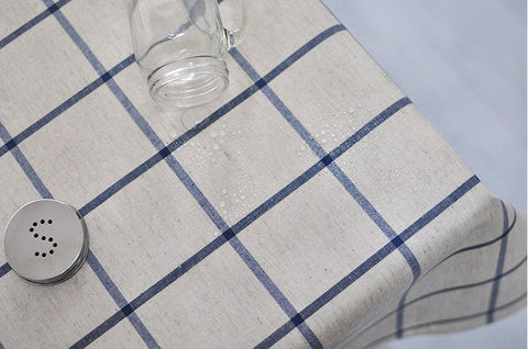 Laminated Linen Fabric - Navy Plaid - By the Yard 84764