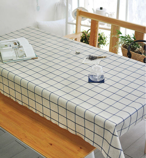 Laminated Linen Fabric - Navy Plaid - By the Yard 84764