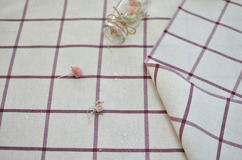 Laminated Linen Fabric - Wine Plaid - By the Yard 84765