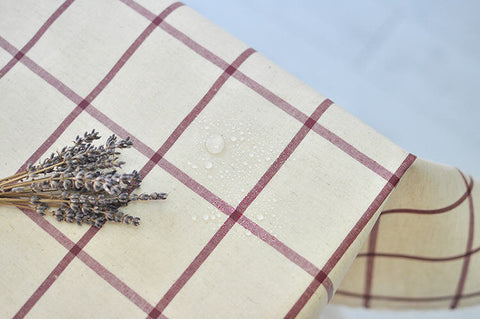 Laminated Linen Fabric - Wine Plaid - By the Yard 84765