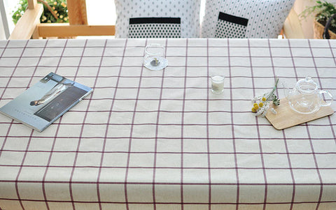 Laminated Linen Fabric - Wine Plaid - By the Yard 84765