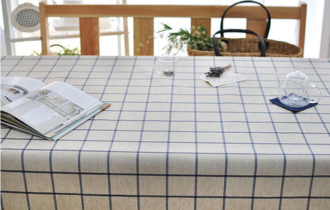 Laminated Linen Fabric - Navy Plaid - By the Yard 84764