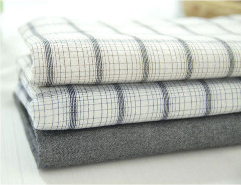 Plaid Cotton Fabric - Beige Black, Blue Navy or Solid Gray - By the Yard 72313 72188-1 25496-1