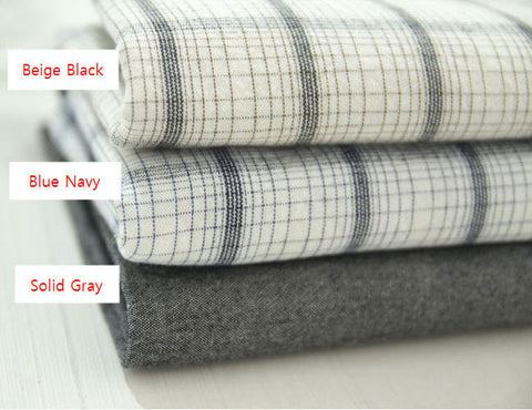 Plaid Cotton Fabric - Beige Black, Blue Navy or Solid Gray - By the Yard 72313 72188-1 25496-1