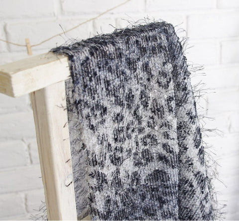 Leopard Hairy Knit Fabric - Black Leopard - 55" Wide - By the Yard 0300-0001