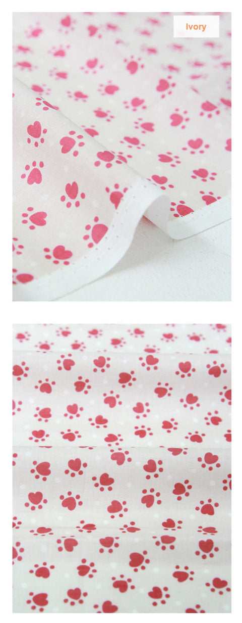 Heart Paws Semi-sheer Cotton Fabric - 4 Colors - Lightweight and Thin - 55" Wide - By the Yard 80728