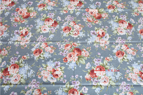 Antique Flower Oxford Cotton Fabric - Blue Gray - By the Yard 5894-2
