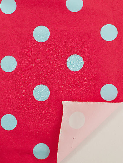 Waterproof Fabric 2.2 cm Sky Blue Dots on Red - By the Yard 89610 88210-1