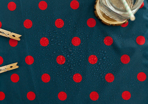 Waterproof Fabric 2.2 cm Red Dots on Navy - By the Yard 89613 392969-2