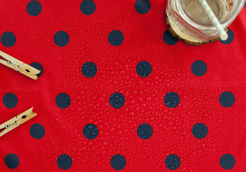 Waterproof Fabric 2.2 cm Navy Dots on Red - By the Yard 89614 392968-2