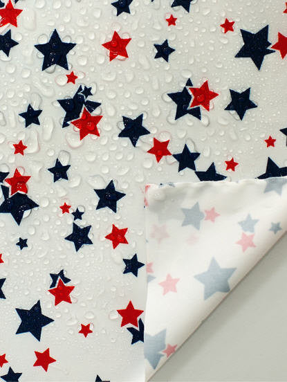 Waterproof Fabric - Red and Blue Stars on White - By the Yard 89617