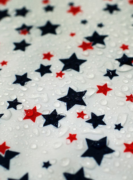 Waterproof Fabric - Red and Blue Stars on White - By the Yard 89617