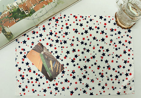 Waterproof Fabric - Red and Blue Stars on White - By the Yard 89617