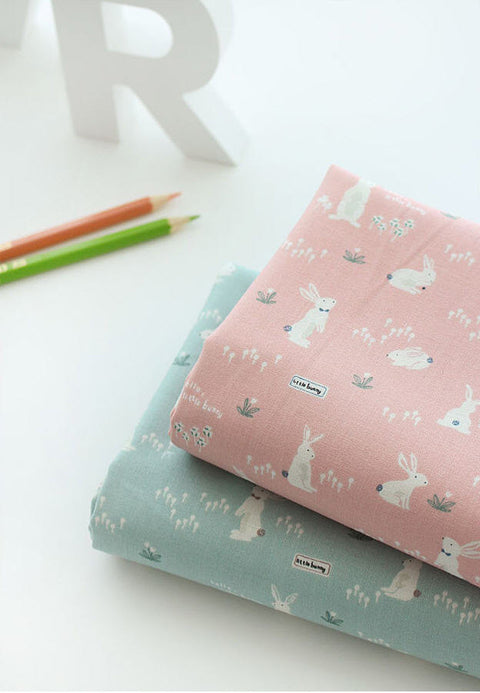Bunny Cotton Fabric, Rabbit Cotton Fabric - Pink or Mint - By the Yard 90486